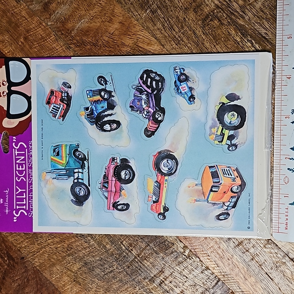 Hallmark Silly Scents scratch n sniff Trucks Tractors sealed sticker sheet